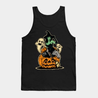 Halloween Witch and Pumpkin Tank Top